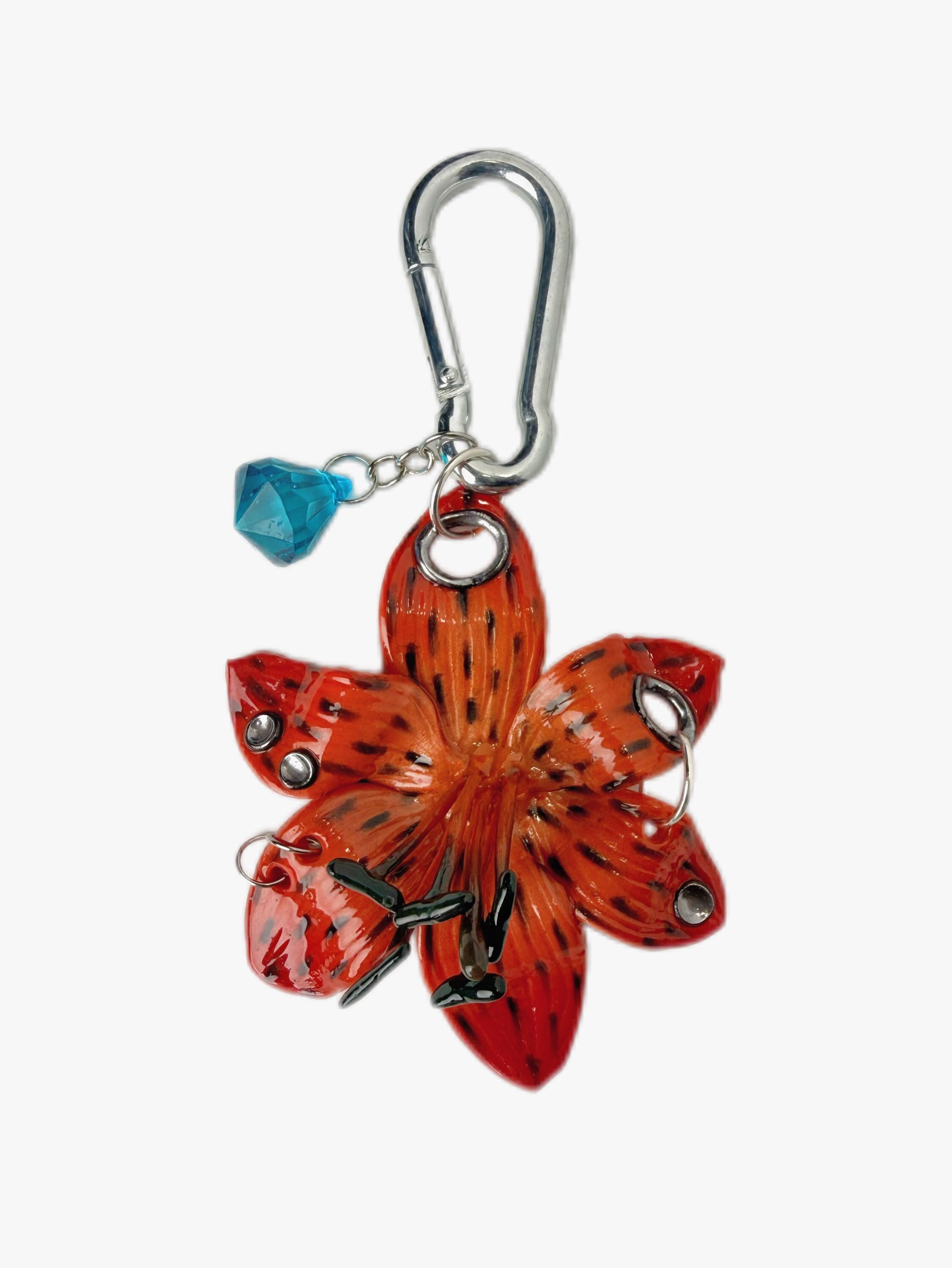 Lily Flower Bag Charm: Sculptural Floral Keychain, Handmade