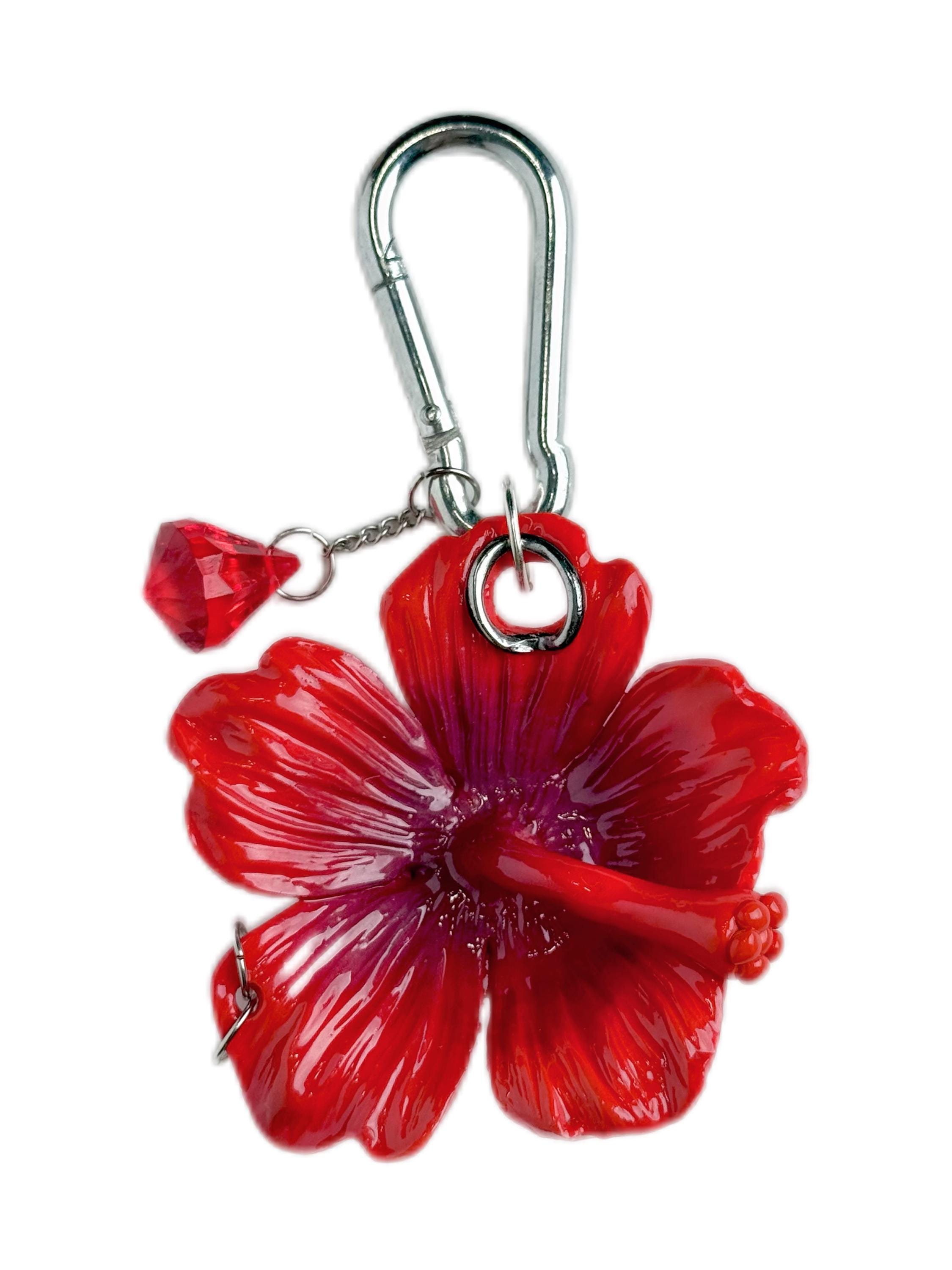 Hibiscus Flower Bag Charm | Red Polymer Clay Keychain | Fashion