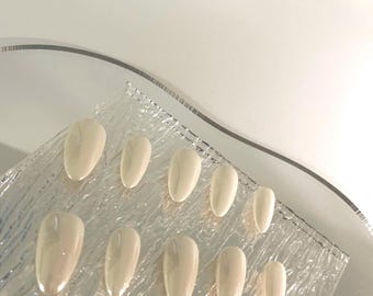 Special offer! Press On Nails – Milky White Almond Shape | Elegant minimalist look, handmade and reusable