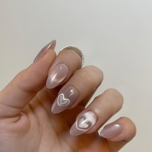 BACK THERE! Rosé Cat Eye Press On Nails | Heart Shape Handmade and Reusable