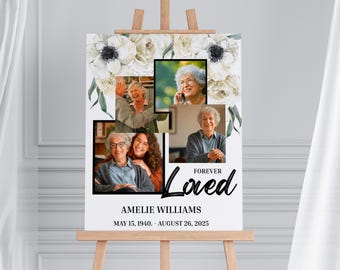 Funeral Welcome Sign Template – Floral Photo Collage Memorial