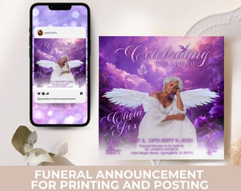 Funeral Announcement Digital Invite: Canva Edit Template