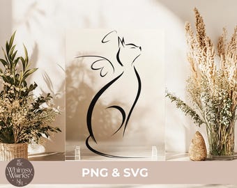Minimalist Cat Memorial Line Art, Pet Loss SVG PNG (Digital Download)
