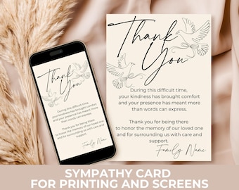 Minimalist Dove Sympathy Thank You Card: Editable Canva Template (Digital Download)