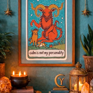Calm Is Not My Personality Poster - Mystical Aries Wall Art - Retro Psychedelic Ram Print - Funny Astrology Decor - Zodiac Statement Art