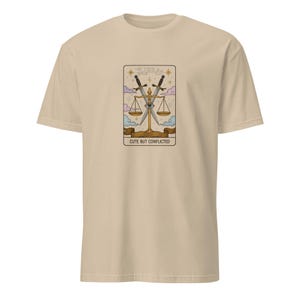 Libra Tarot Card Shirt - Cute But Conflicted Tee - Pastel Astrology Graphic T-Shirt - Retro Scale Zodiac Top - Air Sign Autumn Birthday Gift