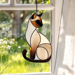 Personalized Siamese Cat REAL Stained Glass Window Hanging & Plant Stake – Cherished Siamese Keepsake, Memorial Gift for Pet Loss