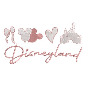 Cute Bow Castle Embroidery File, Pink Stitch Design for Travel Outfit, Girly Machine Embroidery Pattern, Instant Download