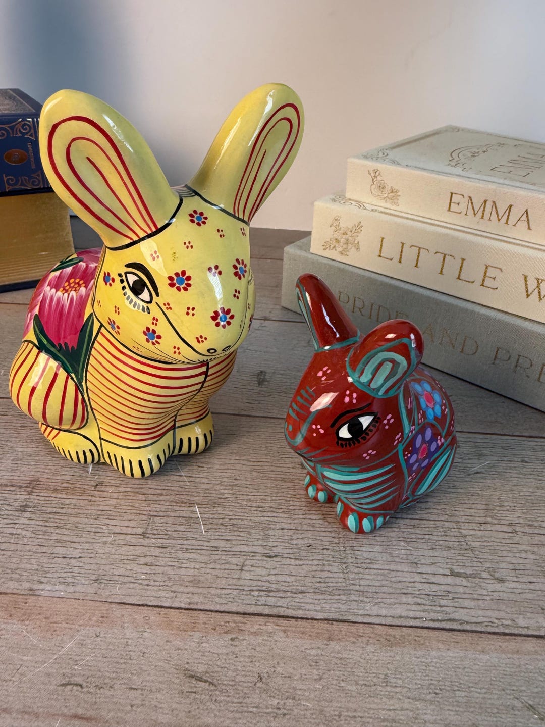 Hand Painted Tonala Pottery Rabbit Figurines – Mexican Folk Art Bunnies ...
