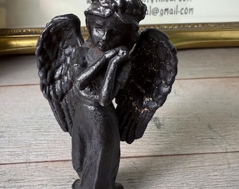 Vintage Cast Iron Angel Figurine - Whimsical Winged Cherub