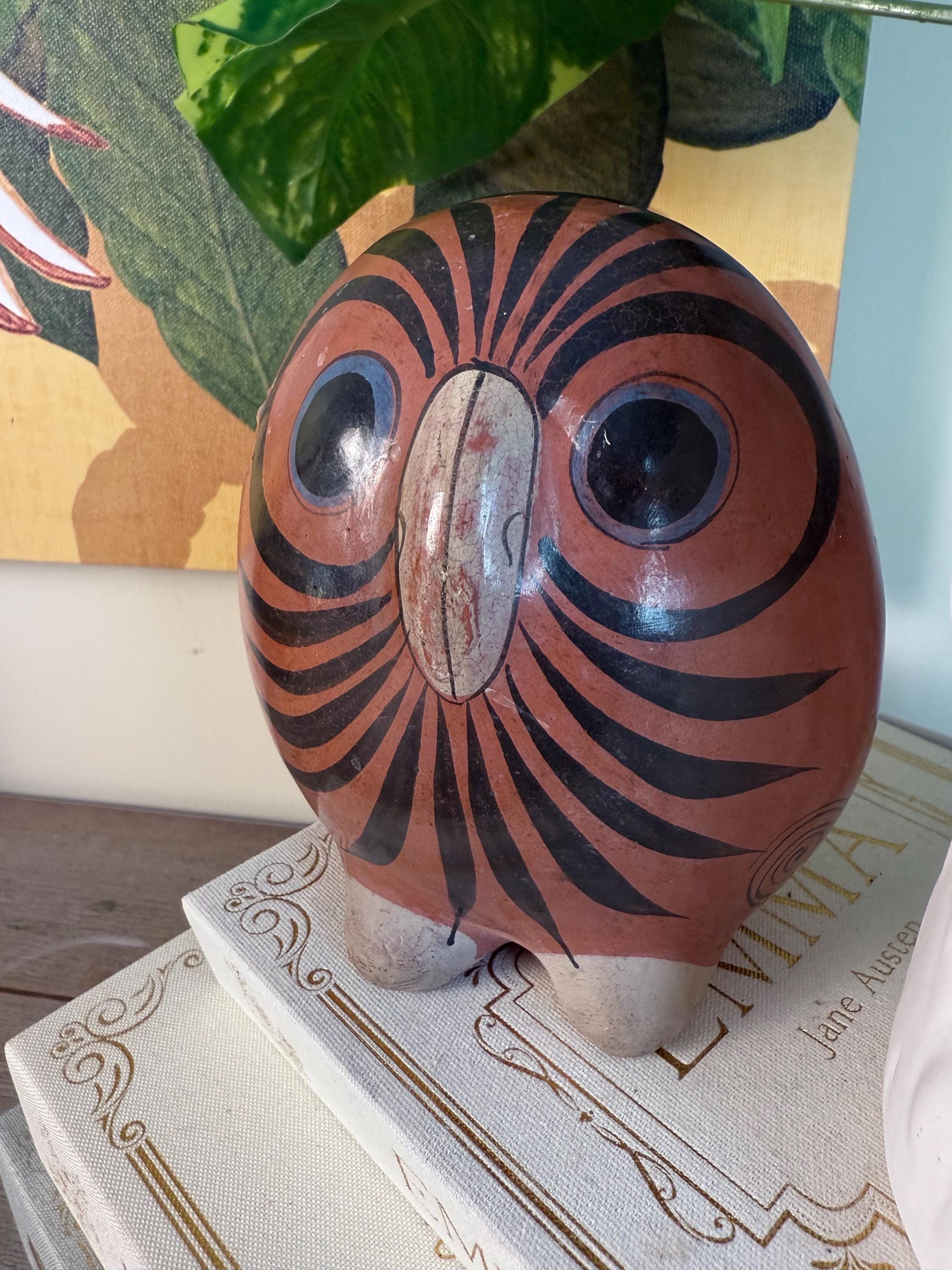 Vintage Tonala Owl Pottery | 5 Inch Mexican Folk Art Owl | Hand Painted Burnished Clay
