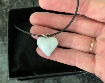 White stone heart necklace, Italian marble necklace, white heart necklace, stone heart pendant, Carved white necklace