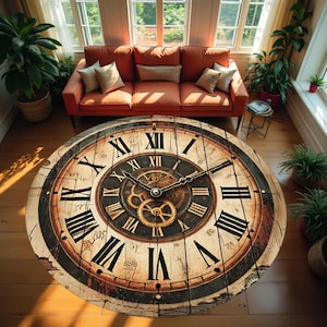 Clock Pattern Rug, Modern Round Rug, Saloon Rug, Non Slip Rug,Washable Rug,Home Gift Rug,Custom Rug, Design Carpet, Style Rug New Gift Rug
