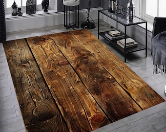 Wood Rug,Rustic Rug, Wooden Floor Rug, Wood Design Rug,3D Wooden Rug,Living Room Rug,Home Decor, New Year Gift, Non Slip Rug