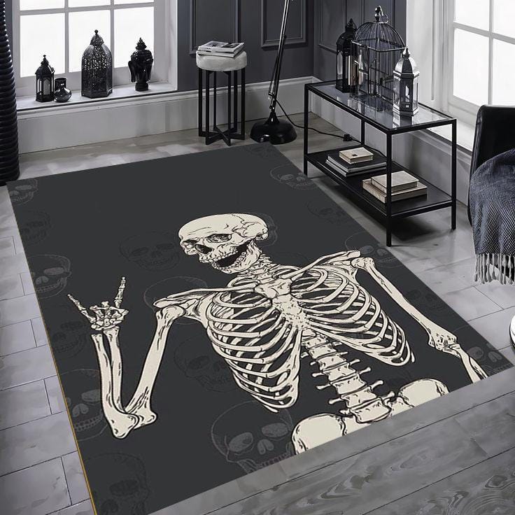 Skull Rug, Skeleton Rug,Far Eastern Art Rug Luxury Rug,Colorful Design Rug,Saloon Rug, Non Slip Rug,Washable Rug,Home Gift Rug,New Year Gift