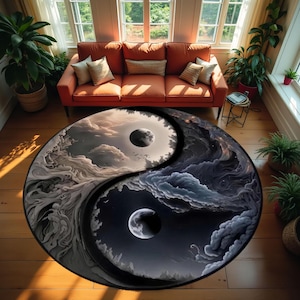 Alfombra Yin Yang, Alfombra con patrón Yin Yang, Alfombra redonda, Alfombra de salón de alfombra personalizada minimalista, Alfombra antideslizante, Alfombra lavable, Alfombra de regalo para el hogar, Alfombra personalizada, Decoración del hogar