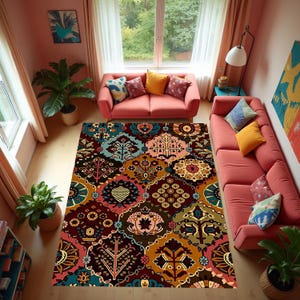 Patterned Rug ,Luxury Rug,Colorful Design Rug, Artwork Rug, Saloon Rug, Non Slip Rug, Washable Rug, Home Gift Rug, New Year Gift