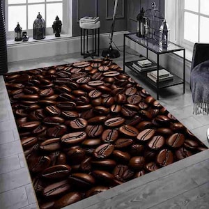 Coffee Shop Rug, Area Rug, Coffee Bean Print Rug - Realistic Coffee Decor Carpet - Modern Kitchen Rug - Coffee Lover Gift - Unique Area Rug