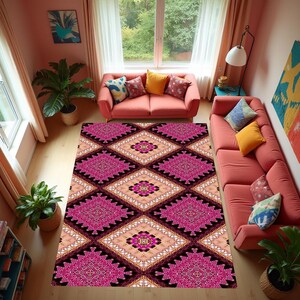 Artwork Rug, Patterned Rug ,Luxury Rug,Colorful Design Rug,  Saloon Rug, Non Slip Rug, Washable Rug, Home Gift Rug, New Year Gift