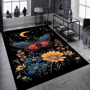 Bohemian Butterfly Rug, Floral Pattern Rug, Eclectic Plant Gift, Home Decor Rug, Living Room Non Slip Rug Desing Carpet New Year Gift Rug