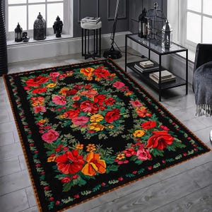 Rose Pattern Rug, Colorful Design Rug, Artwork Rug,  Saloon Rug, Non Slip Rug,Washable Rug, Home Gift Rug, Stylish Carpet, New Year Gift