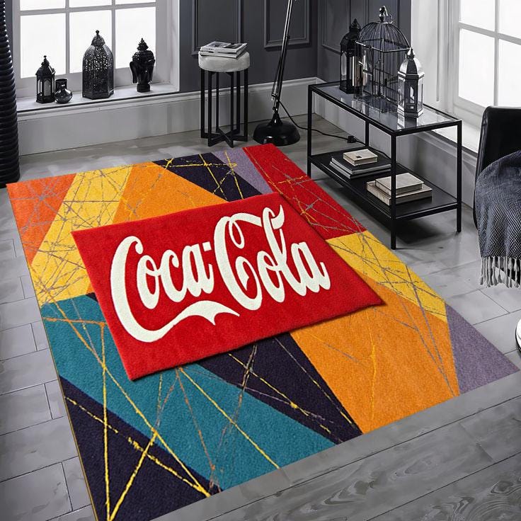 コカコーララグ、コカコーラボトル、コカコーラのロゴが入った鮮やかで