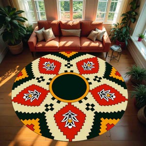 Round Pattern Rug, Colorful Rug, Saloon Rug, Non Slip Rug,Washable Rug,Home Gift Rug,Custom Rug, Design Carpet, Style Rug