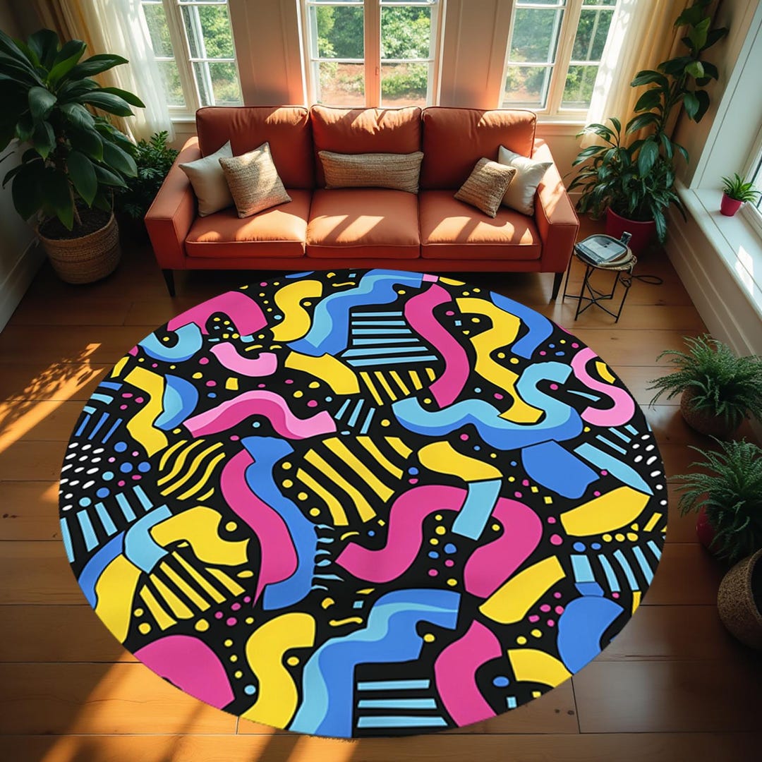 Round Rug, Neon Rug, Colorful Rug, Saloon Rug, Non Slip Rug,washable ...