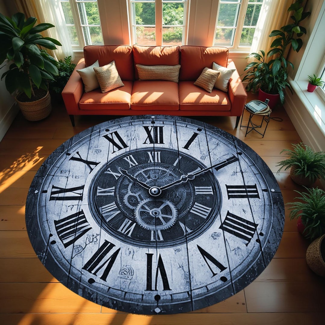 Clock Pattern Rug, Modern Round Rug, Saloon Rug, Non Slip Rug,washable ...