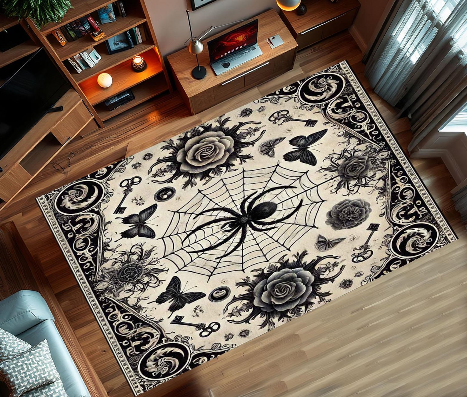 Black Gothic Rug for Dark Academia Decor, Spider Rug, Washable Living ...