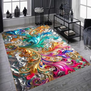 Patterned Rug ,Luxury Rug,Colorful Design Rug, Artwork Rug, Saloon Rug, Non Slip Rug, Washable Rug, Home Gift Rug