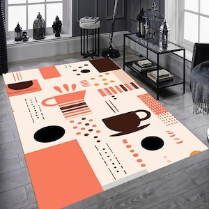 Coffee Shop Rug, Coffee Pattern Rug, Area Rug, Realistic Coffee Decor Carpet , Modern Kitchen Rug , Coffee Lover Gift , Unique Area Rug