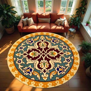 Round Pattern Rug, Colorful Rug, Saloon Rug, Non Slip Rug,Washable Rug,Home Gift Rug,Custom Rug, Design Carpet, Style Rug