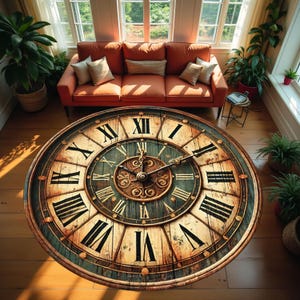 Clock Pattern Rug, Modern Round Rug, Saloon Rug, Non Slip Rug,Washable Rug,Home Gift Rug,Custom Rug, Design Carpet, Style Rug New Gift Rug