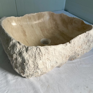 Hand Carved Natural Stone Sink, Travertine Bathroom Vessel Sink 40x45cm, Rustic Vanity Basin, Unique Stone Wash Basin, Custom Size Available