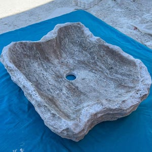 Raw Edge Travertine Sink – Handmade Natural Stone Basin – Rustic Wabi-Sabi Bathroom Vessel – Unique Organic Vanity Sink