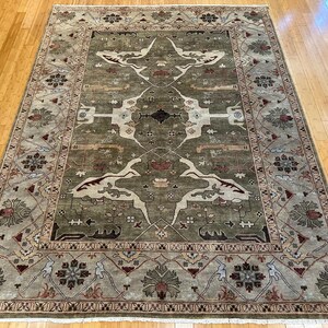 9x12 Handmade Oushak Rug – Elegant Green Base with Beige Border & Hints of Burgundy – Perfect for Living Rooms, Bedrooms and Dining Spaces