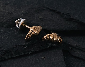 Croissant Stud Earrings, Cute French Pastry Jewelry, Sterling Silver and Gold Tone, Mini Food Earrings, Gift for Foodies