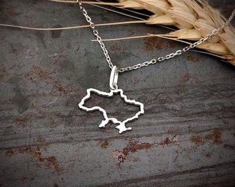 Ukraine Map Necklace, Sterling Silver Ukraine Pendant, Ukrainian Jewelry, Country Outline Charm, Patriotic Gift for Her, Support Ukraine