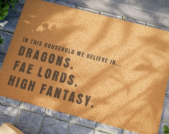 Tapete de fibra de coco com dragões, senhores das fadas e alta fantasia