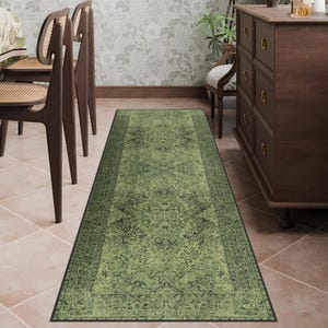 Green Oriental Rug Runner For Entry Way, Hallway and Office, Non-Slip Backing, Machine Washable Kitchen Rug, Extra Long Multi Size Stair Rug