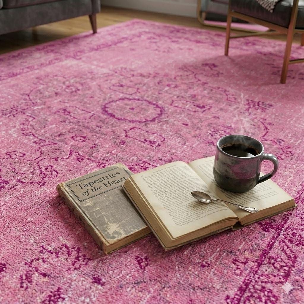 Elegant Pink Turkish Rug, Cotton Bedroom Carpet, Non Slip, Machine