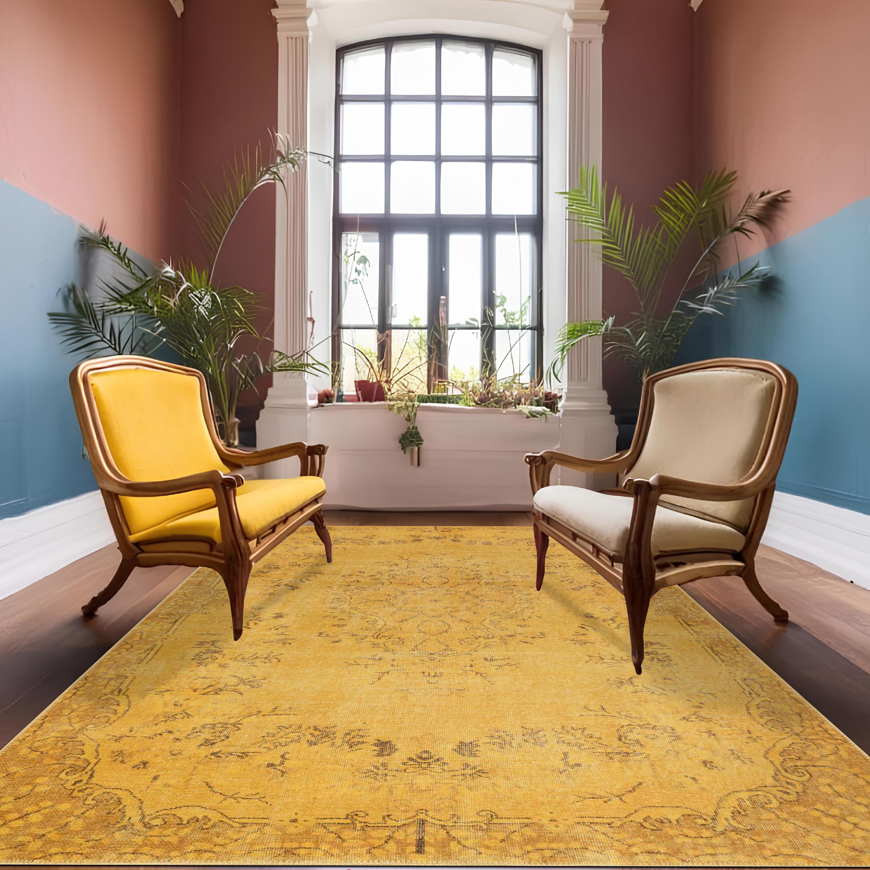 Turkish Oriental Runner Rug, Yellow Entryway Hallway Runner, Non-slip ...