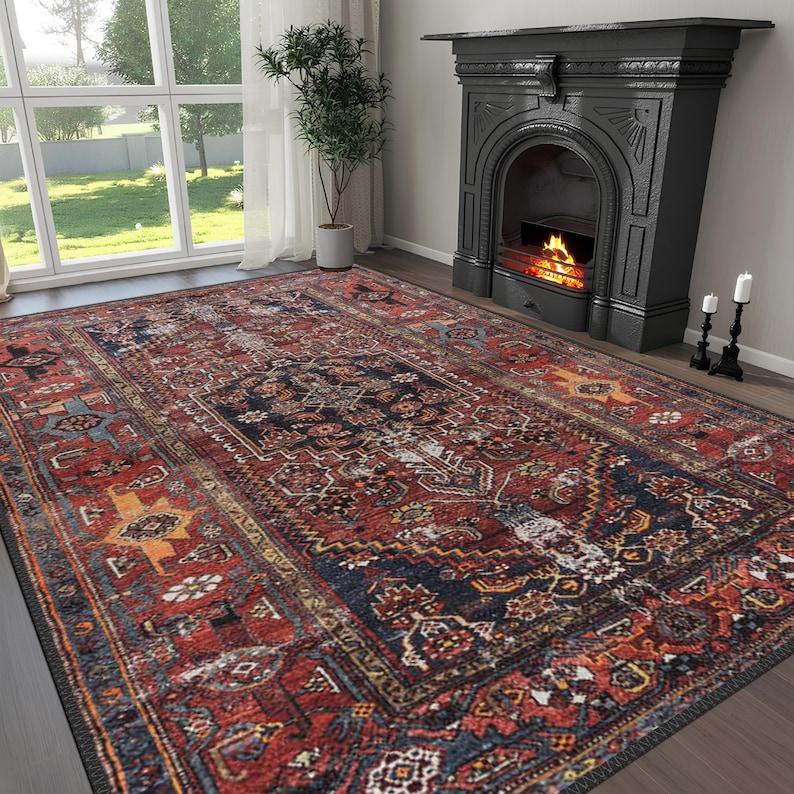 Traditional Vintage Style Living Room Rug, Brown and Black Rug, Rustic ...
