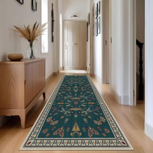 Green Rug For Entry Way, Boho Chic and Artistic Look, Ideal for Living Room, Bedroom, Non-Slip Backing, Extra Long Washable Kitchen Runner