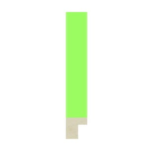 May include: A vertical rectangular frame molding segment featuring a vibrant lime green finish on the primary flat surface, transitioning to a textured, light beige or off-white neutral tone at the bottom edge, showcasing a distinct stepped profile.
