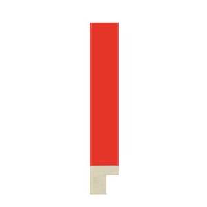 May include: A vertical rectangular frame molding segment featuring a vibrant red finish on the long outer surface and a light beige, textured, unfinished wood profile visible at the bottom edge, showcasing the cross-section of the frame material.