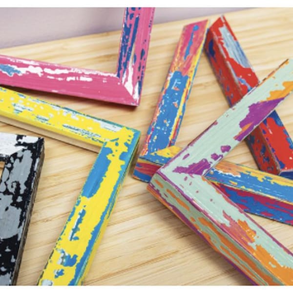 Colourful Picture Frame, Quirky Distressed Wooden Photo Frame, Custom Size, Handmade Paint Splash