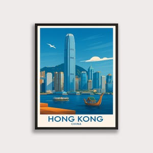 Stampa artistica dello skyline di Hong Kong: Victoria Harbour, poster di viaggio in Cina