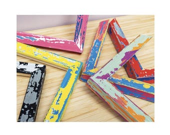 Colourful Picture Frame, Quirky Distressed Wooden Photo Frame, Custom Size, Handmade Paint Splash
